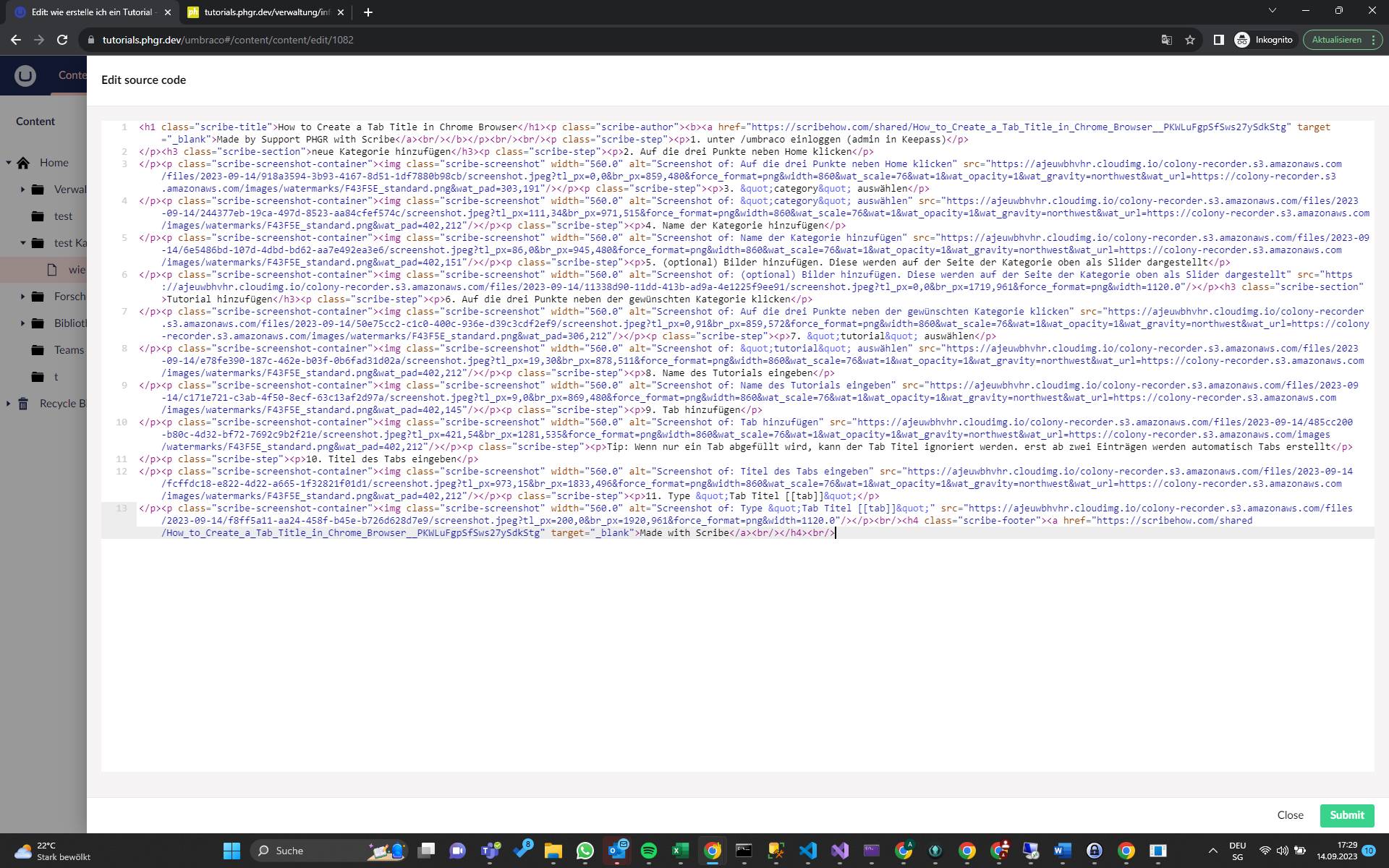 Screenshot of: html speichern