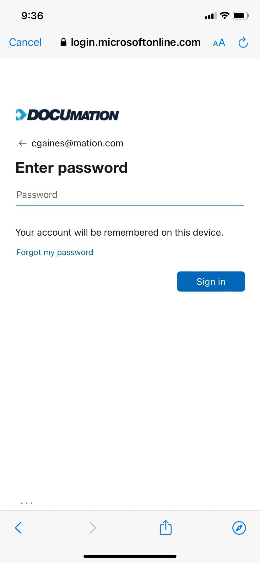 Screenshot of: You'll be brought to our sign in page. Type in your computer password and then tap Sign In.