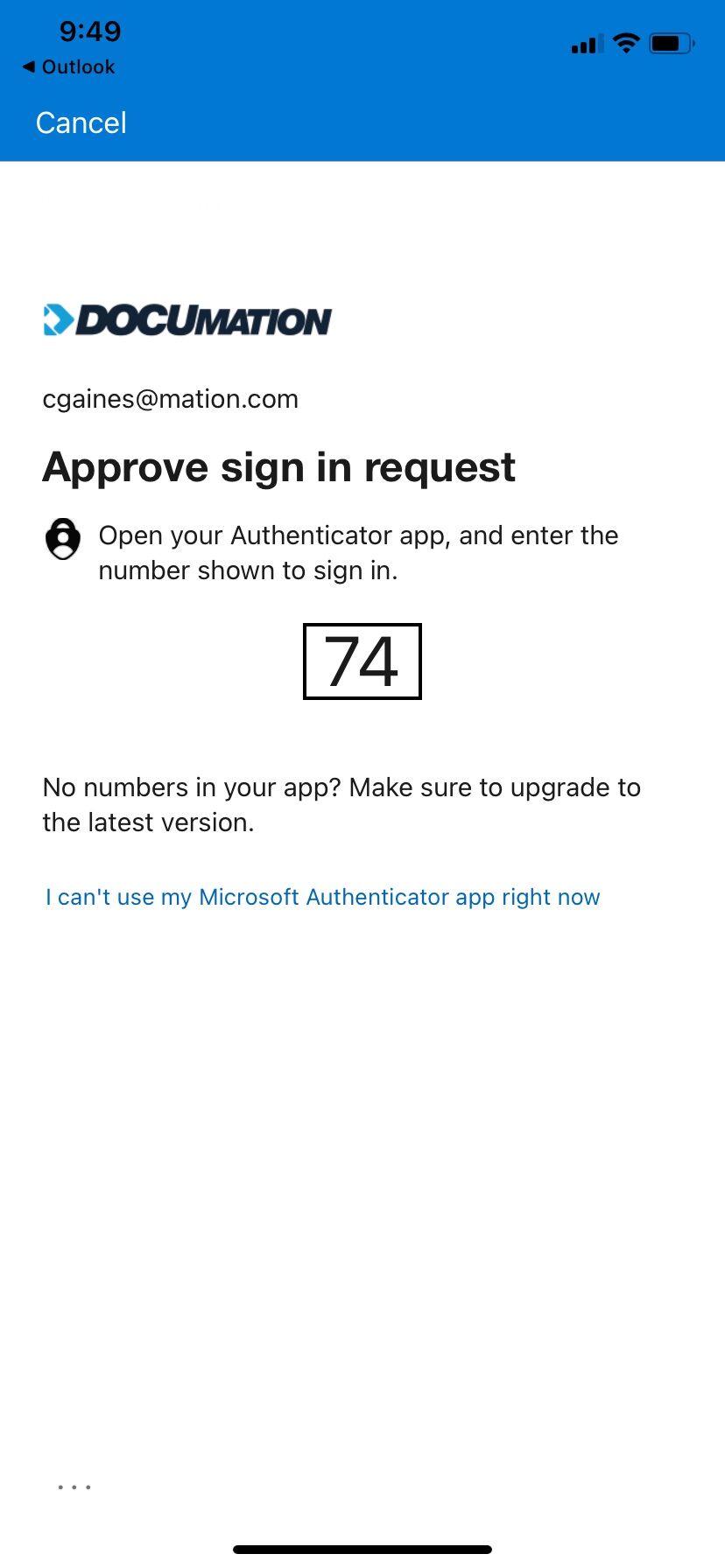 Screenshot of: Type in this code into microsoft authenticator.