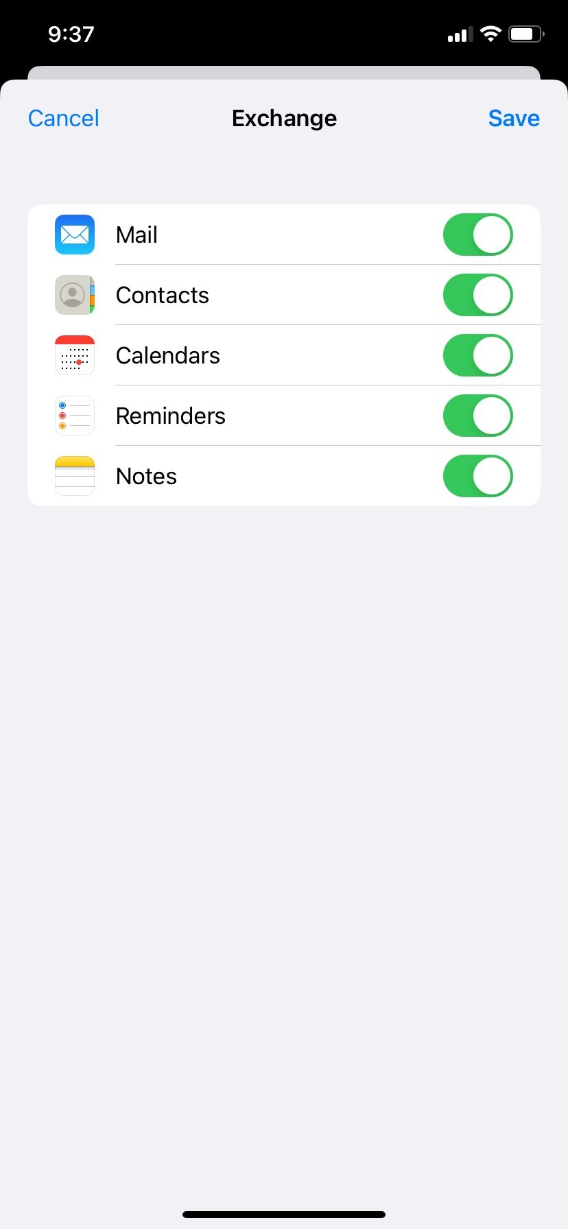 Screenshot of: Select the things you want to sync to your phone and then tap save.