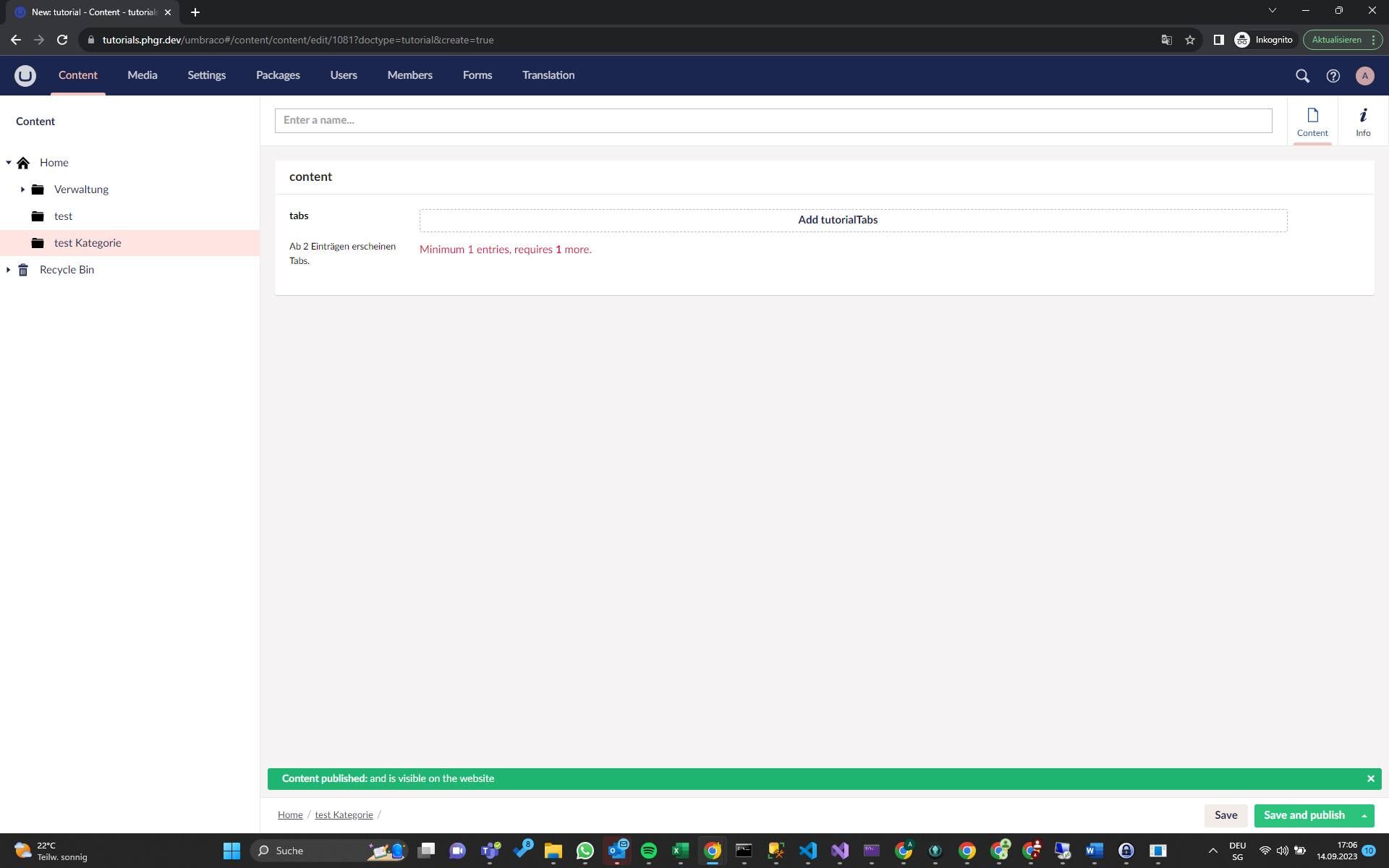 Screenshot of: Name des Tutorials eingeben
