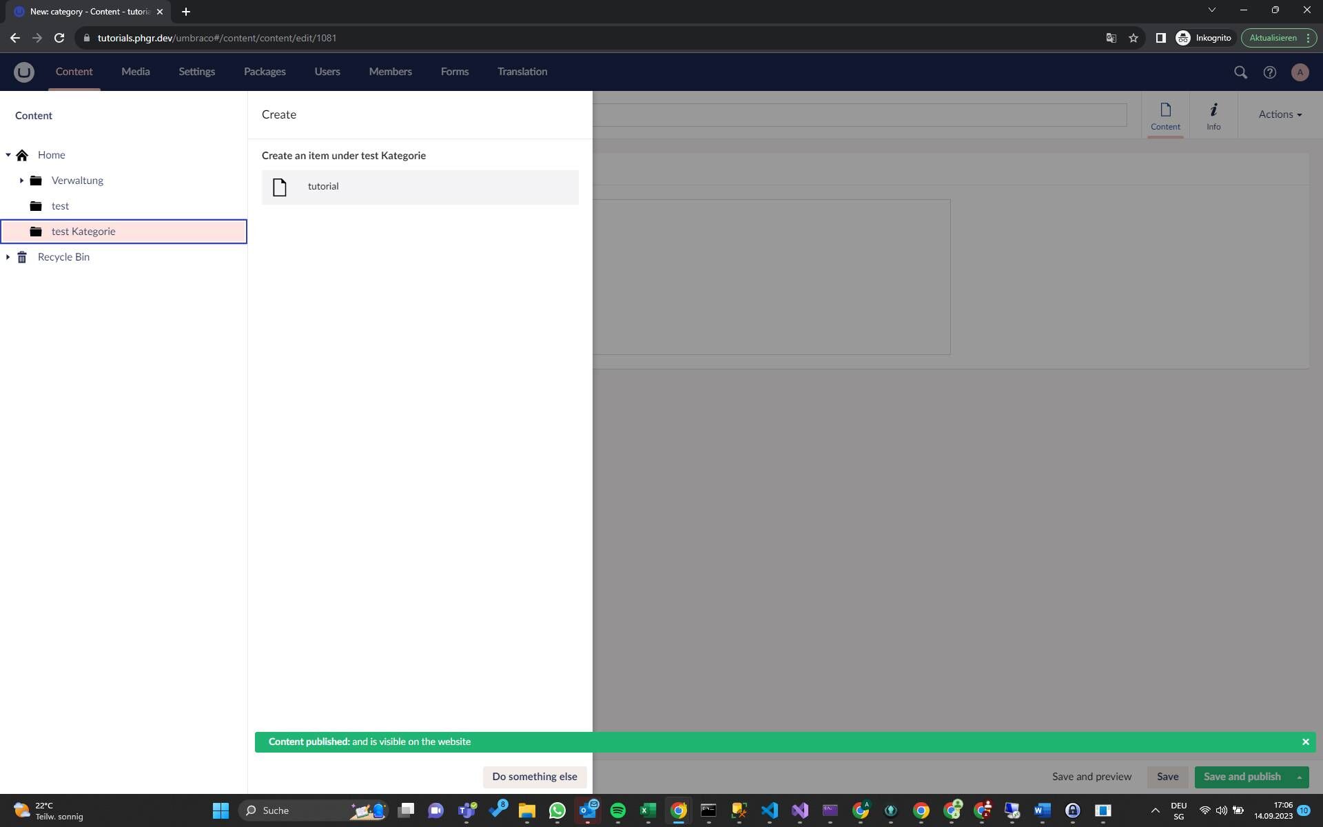 Screenshot of: "tutorial" auswählen