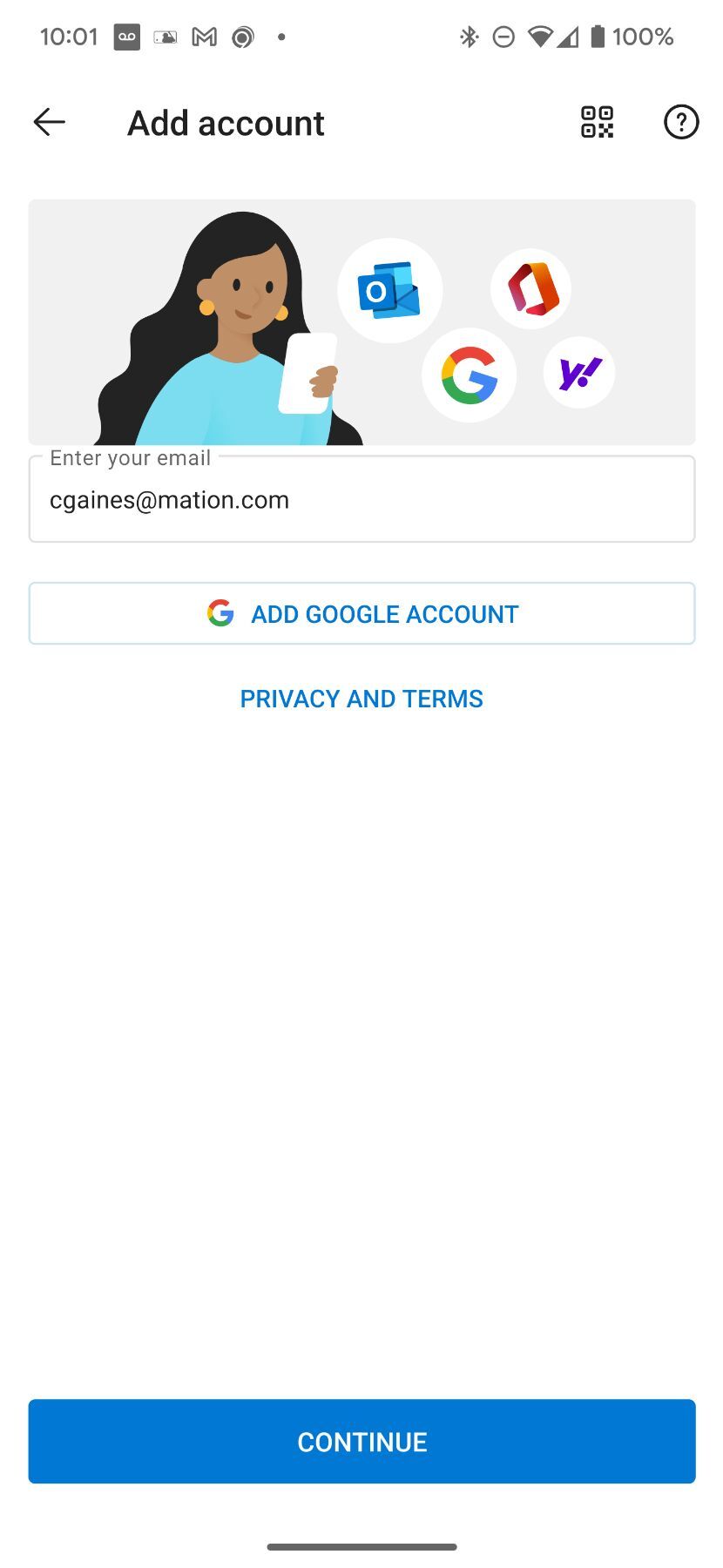 Screenshot of: Type in your email and then Tap Continue.