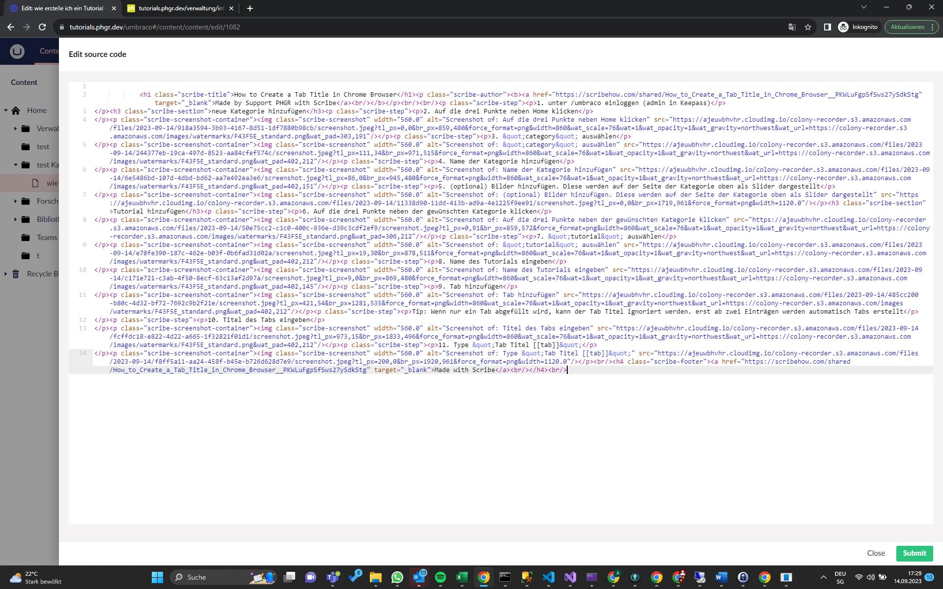 Screenshot of: von Scribehow exportiertes Html einfügen (Anleitung für Export:  <https://scribehow.com/shared/How_to_export_your_Scribe_to_HTML__giPGnAwJQY66Qv5tC5QUaQ>)