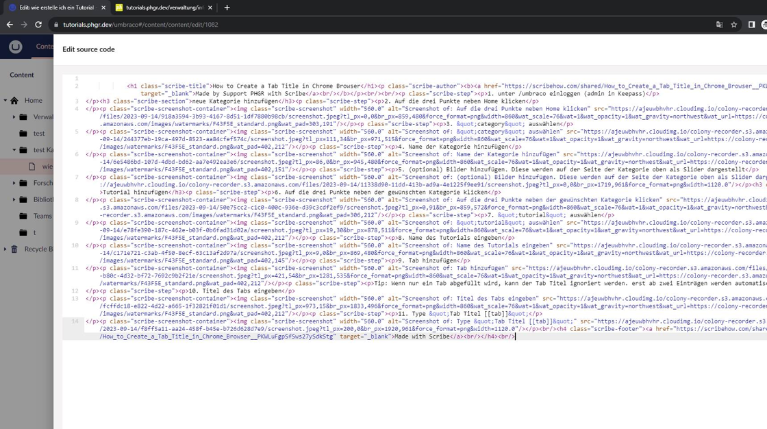Screenshot of: von Scribehow exportiertes Html einfügen (Anleitung für Export:  <https://scribehow.com/shared/How_to_export_your_Scribe_to_HTML__giPGnAwJQY66Qv5tC5QUaQ>)