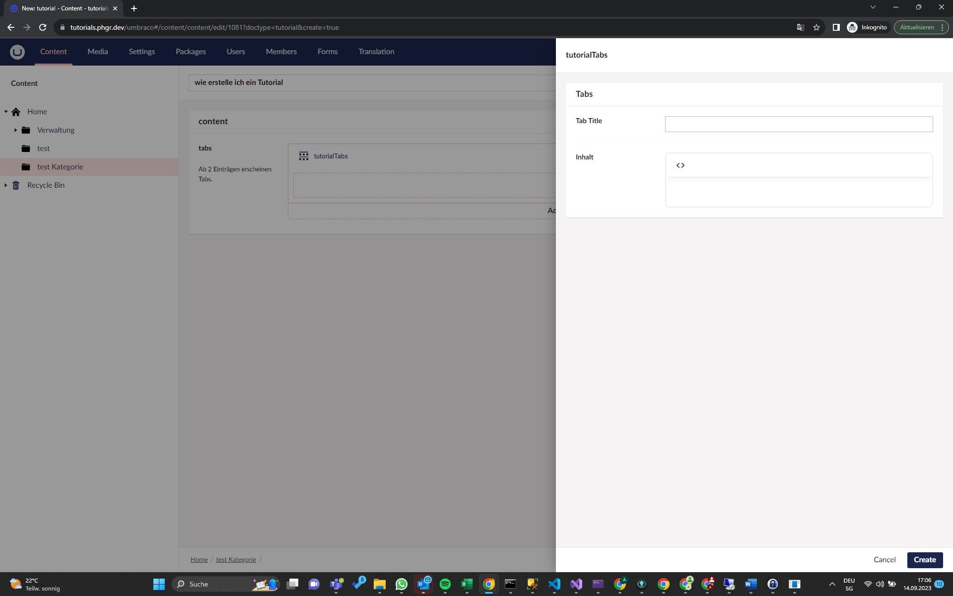 Screenshot of: Titel des Tabs eingeben