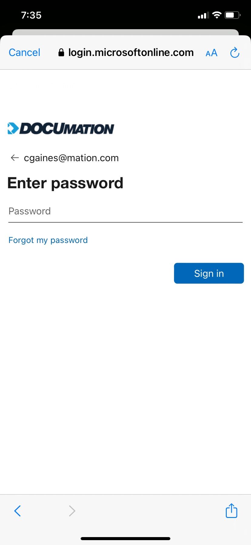 Screenshot of: Type in your computer password and then click sign in.