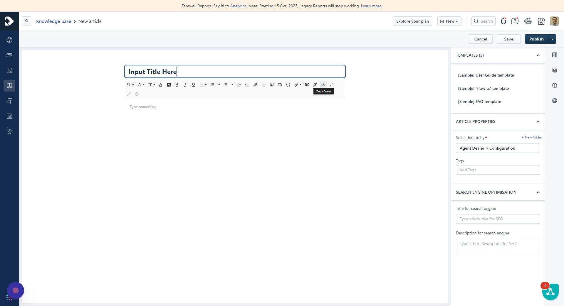 Screenshot of: Click "Code View"