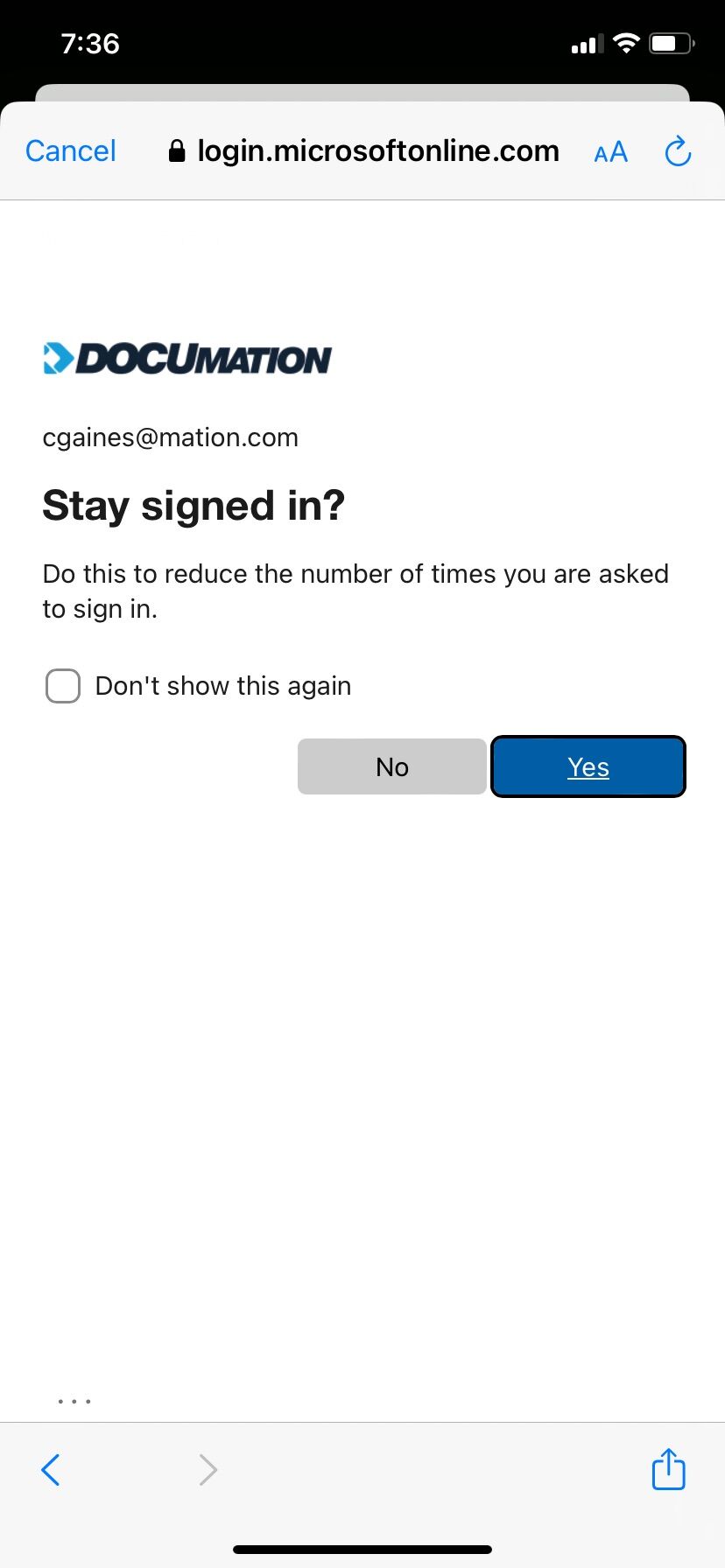 Screenshot of: Tap yes.