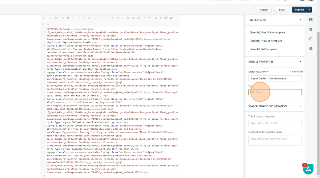 Screenshot of: Click the "Add Tags" field.
