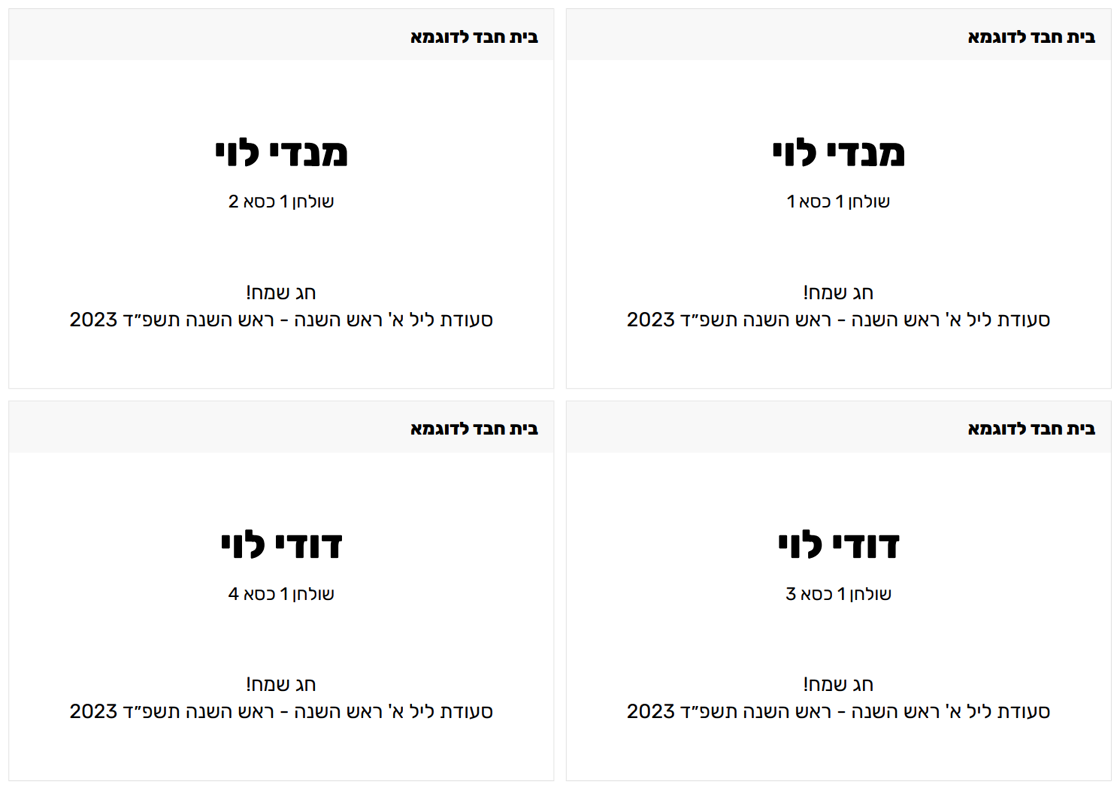 Screenshot of: וכך נראים דפי ההמשך בקובץ הייצוא להדפסה, בכל דף מופיעים שמות הנרשמים והמקום אליו הם נרשמו