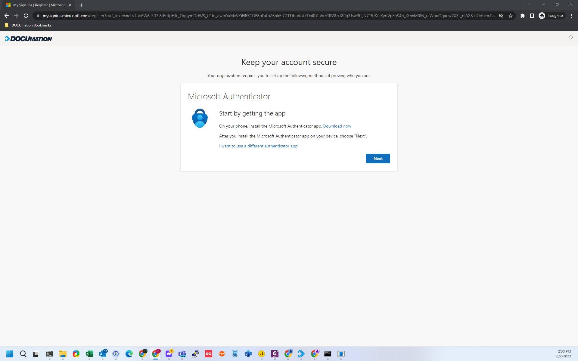 Screenshot of: Click "Next"