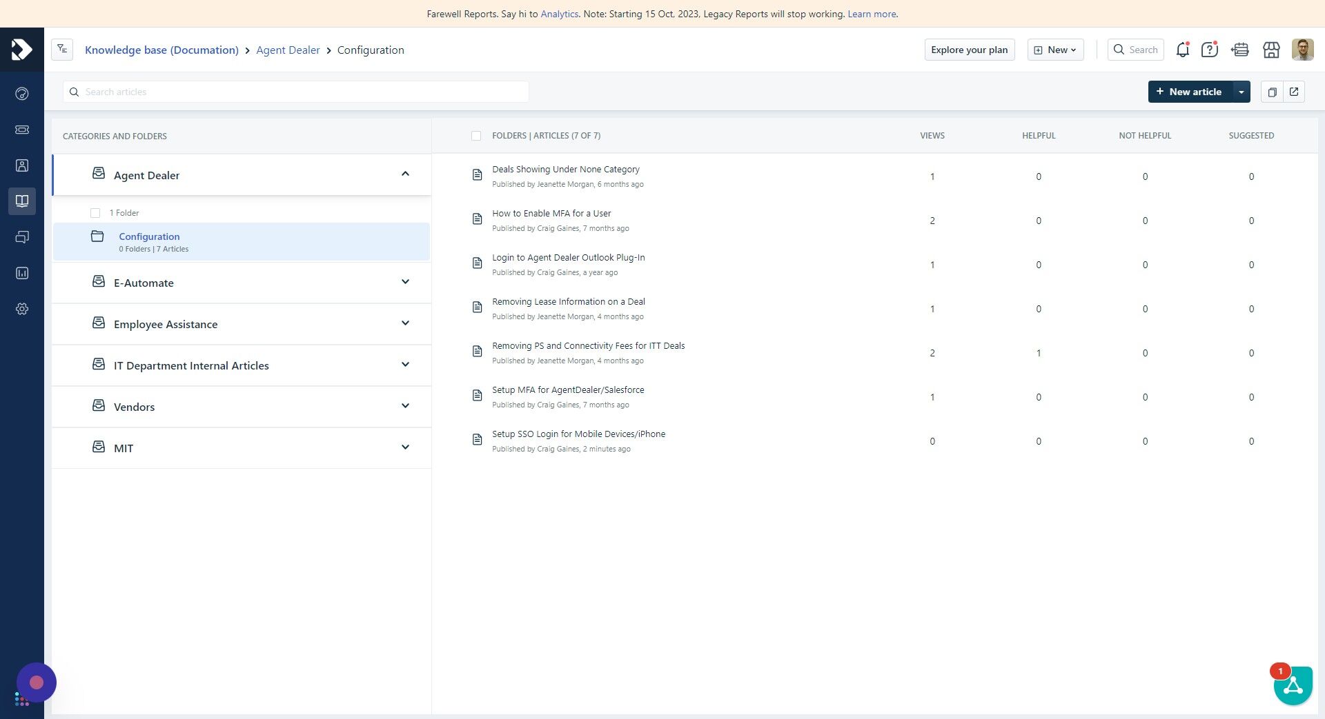 Screenshot of: Click "New article"