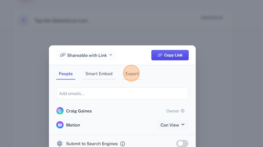 Screenshot of: Click "Export"