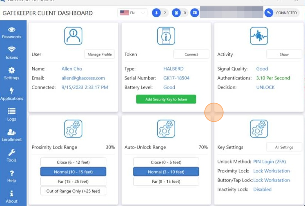 Screenshot of: Open your GateKeeper Client app.