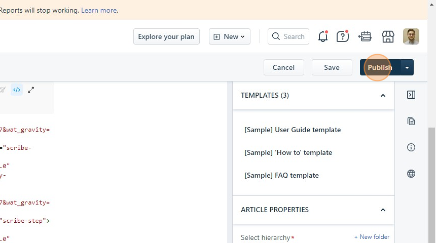 Screenshot of: Click "Publish"