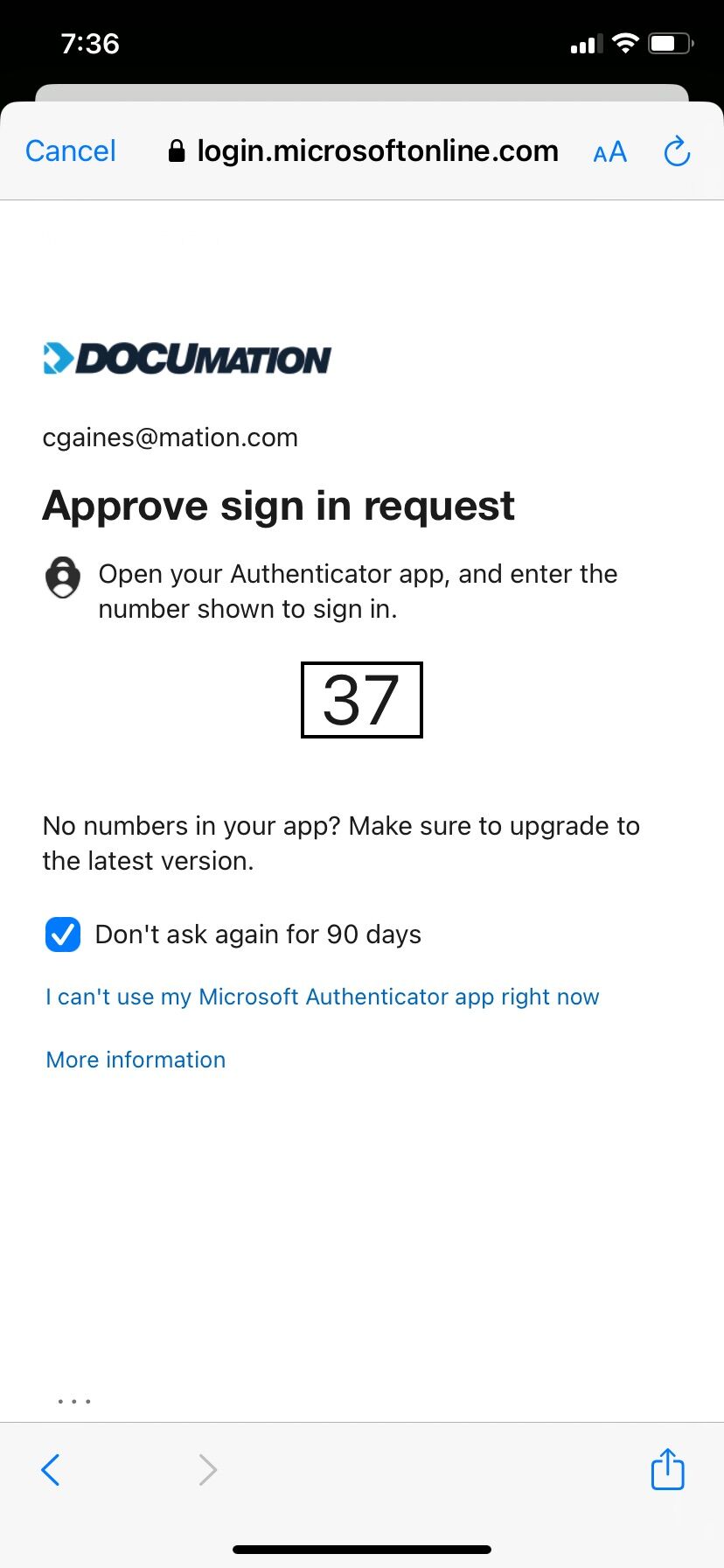 Screenshot of: Type in this code to Microsoft Authenticator.