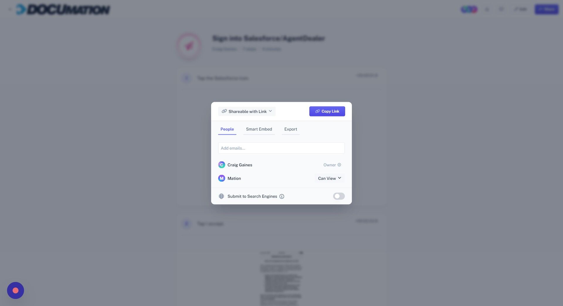 Screenshot of: Click "Shareable with Link"