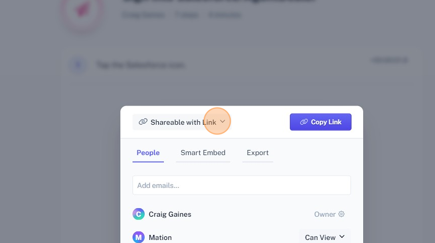 Screenshot of: Click "Shareable with Link"