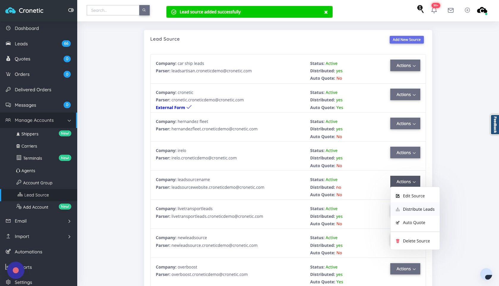 Screenshot of: Click "Distribute Leads"