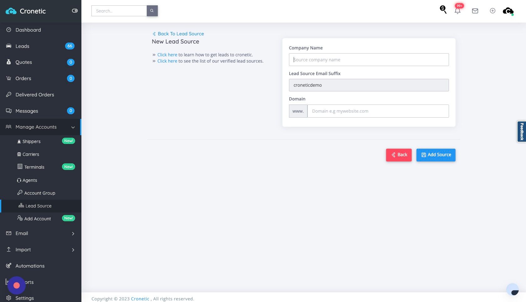 Screenshot of: Click the "Source company name" field.