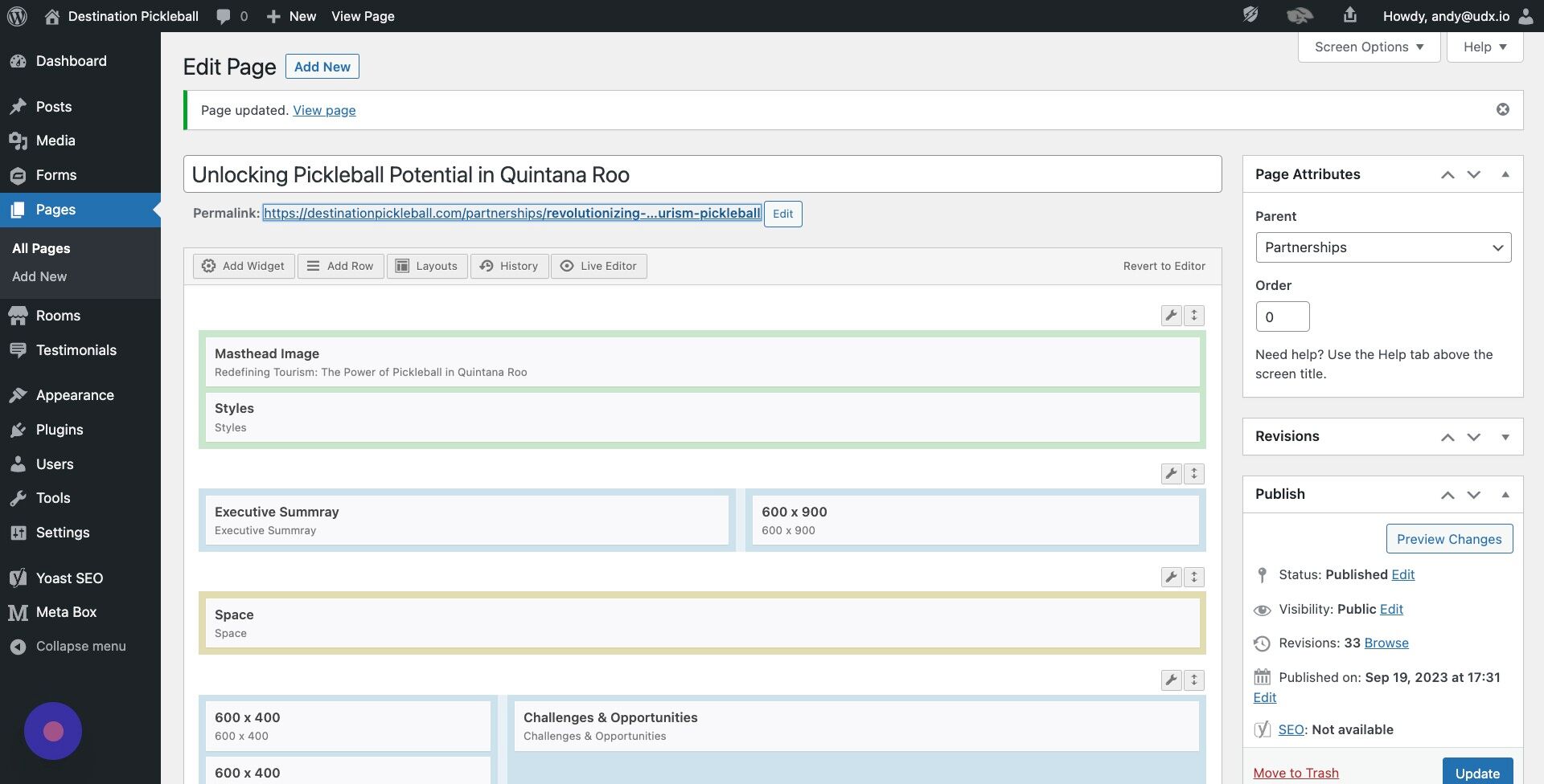 Screenshot of: Click on the link below the title to open a front-end view of your changes.
