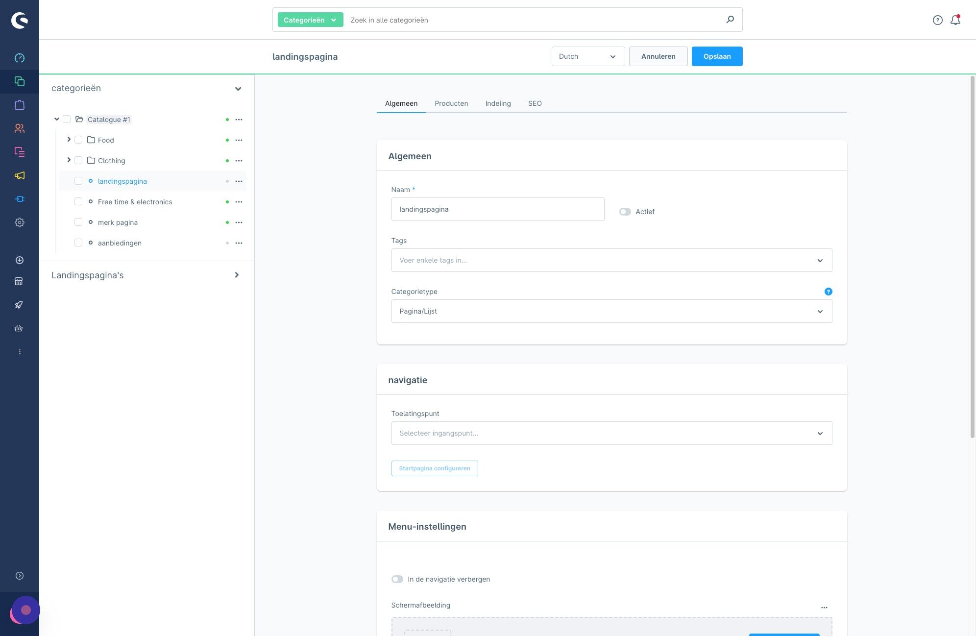 Screenshot of: Klik "Indeling"