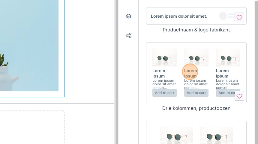 Screenshot of: Shopware biedt een collectie aan 'commerce' blokken die je kan inzetten