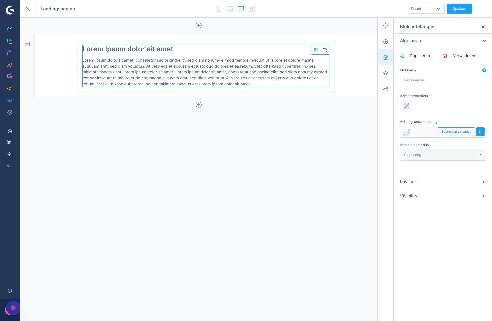 Screenshot of: Nu kan je dit blok geheel aanpassen naar wens, door dit aan te klikken en dit icoon rechtsboven te selecteren