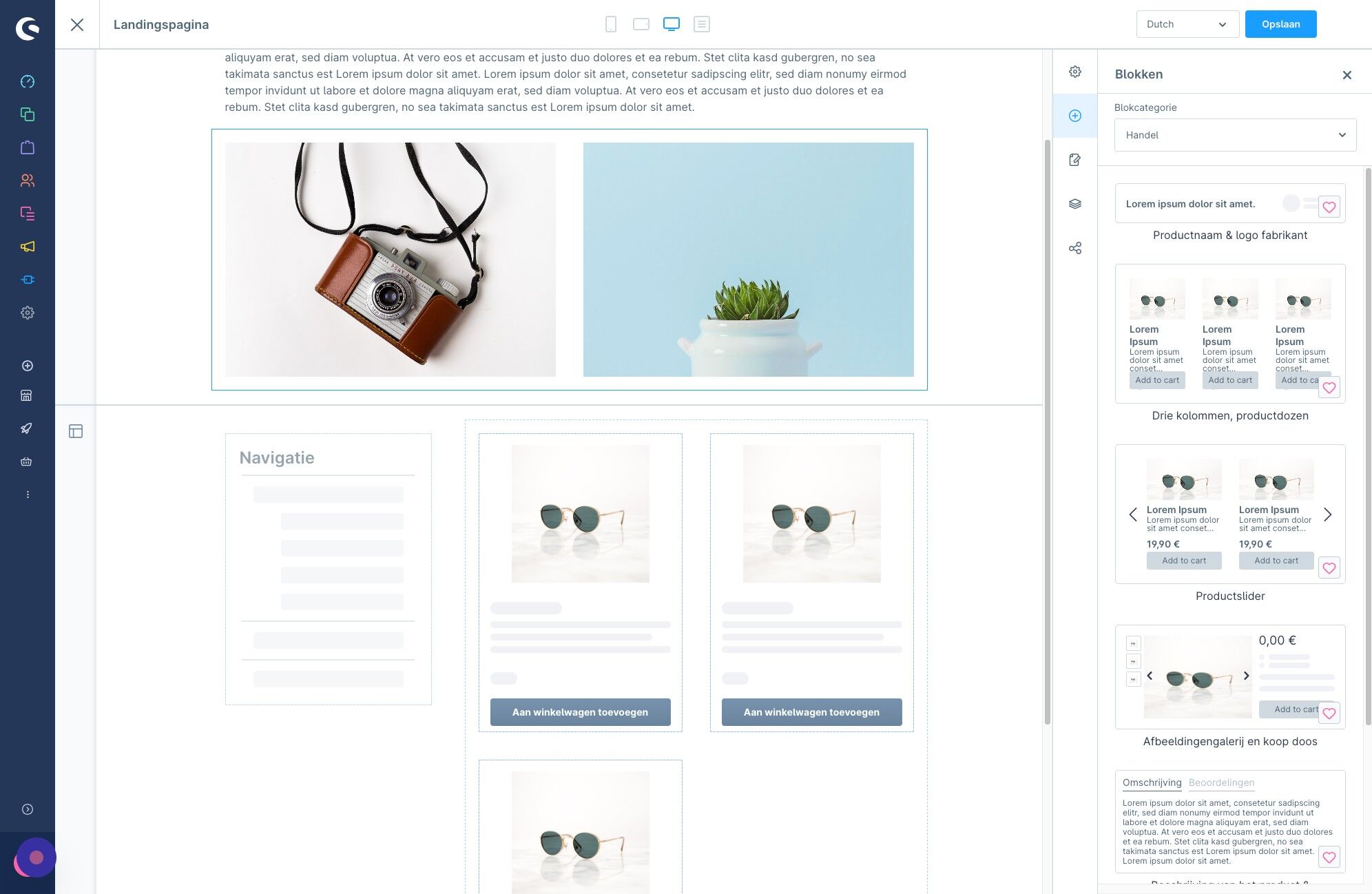 Screenshot of: Maar bijv. een compact productoverzicht incl filtering/navigatie