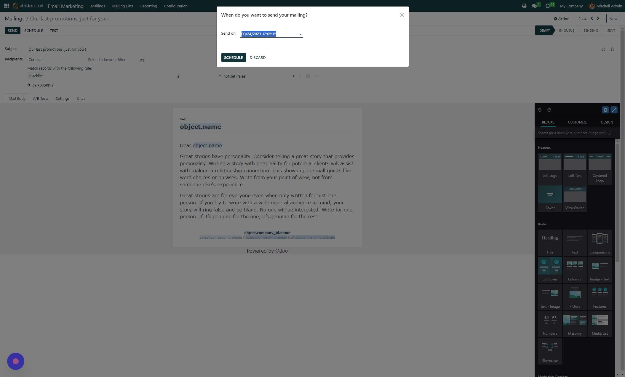 Screenshot of: Click "SCHEDULE"