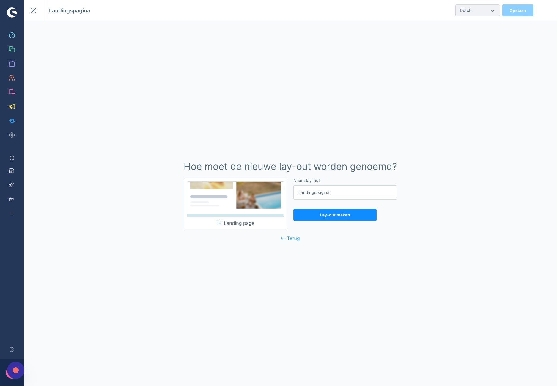 Screenshot of: Tevreden met de naam? Klik "Lay-out maken"