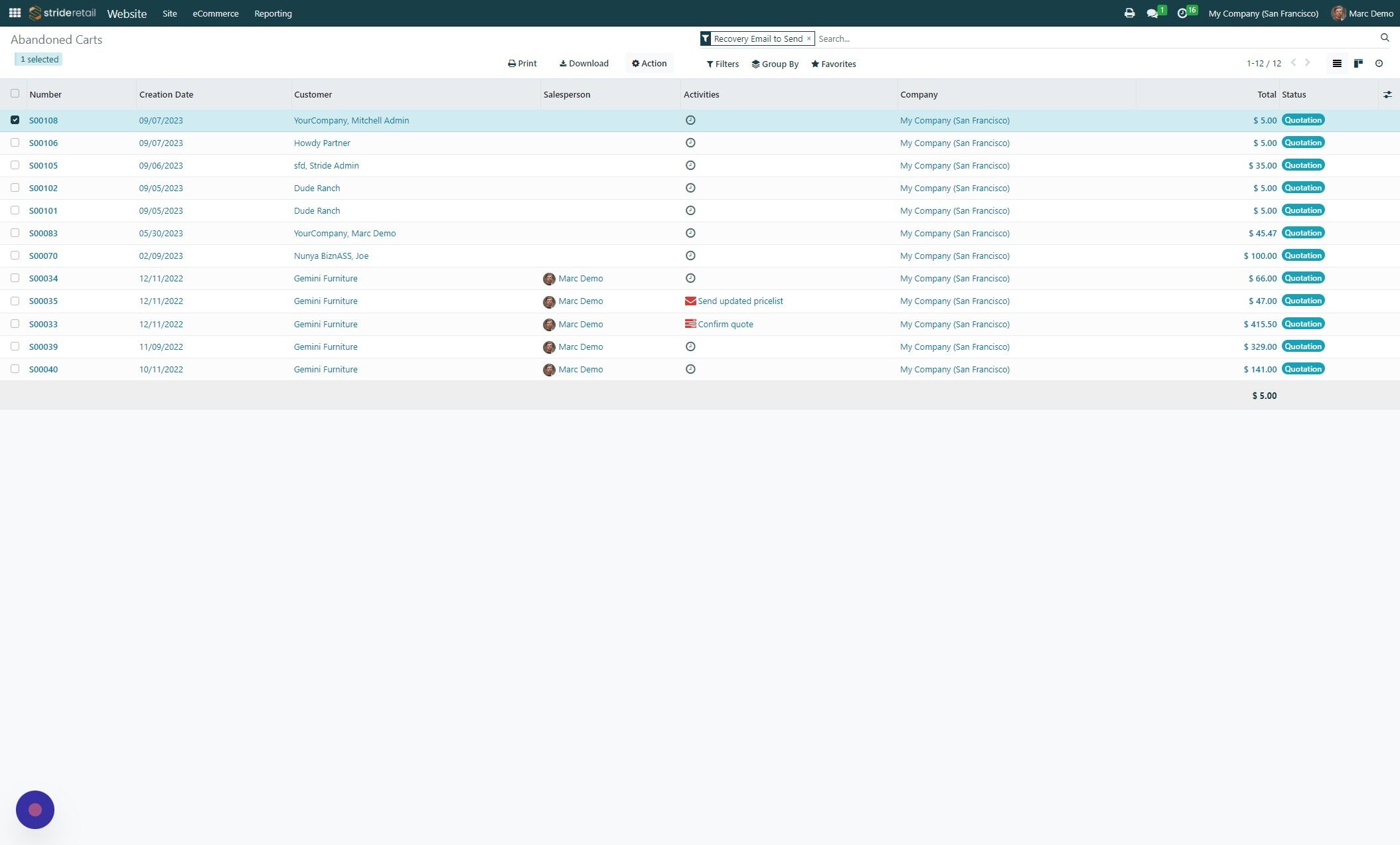 Screenshot of: Click "Action"