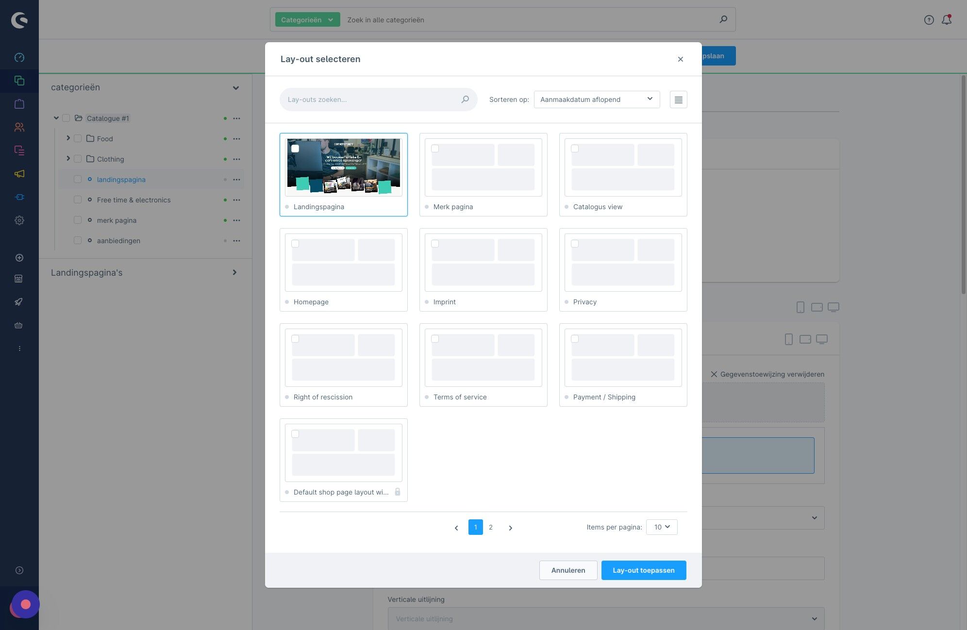 Screenshot of: Selecteer de template! klaar