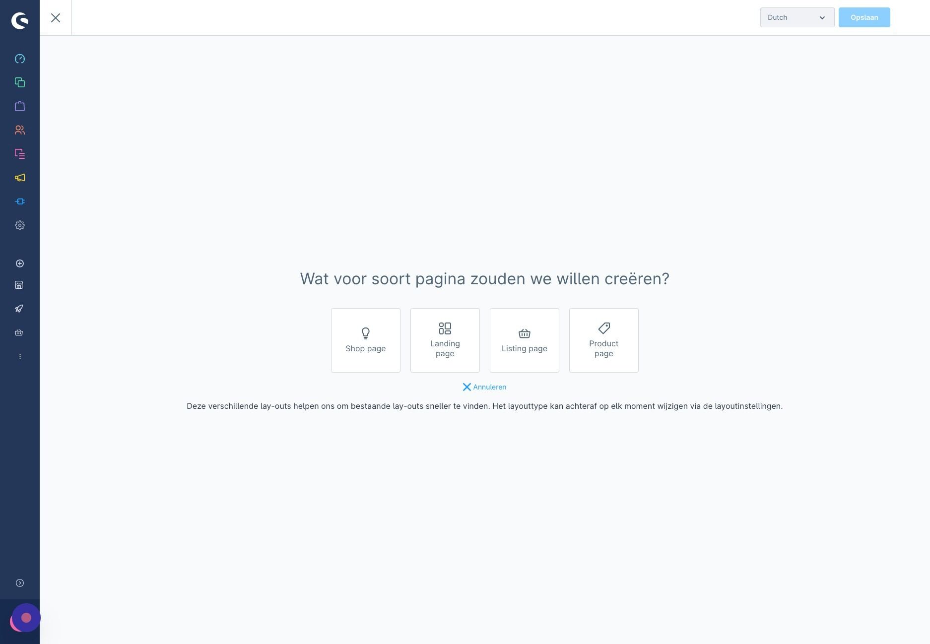 Screenshot of: Hier heb je keuze uit 4 verschillende type templates: