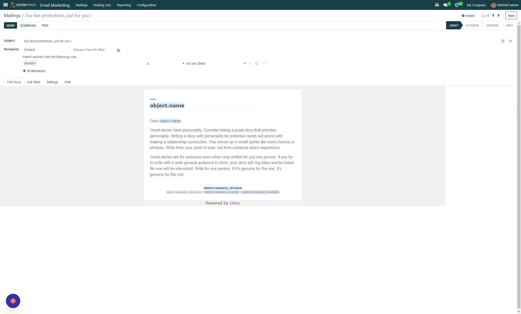 Screenshot of: Click "SCHEDULE"