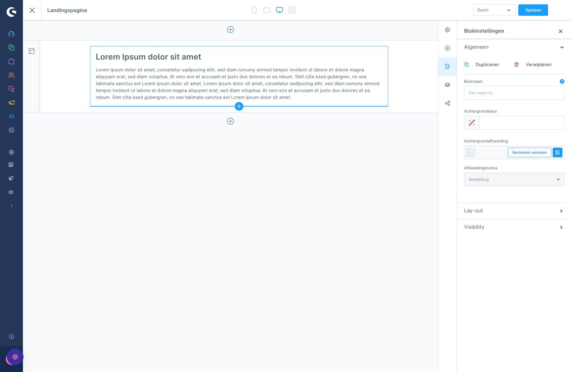Screenshot of: Klik op de plek onder het zojuist aangemaakte blok, op de '+'