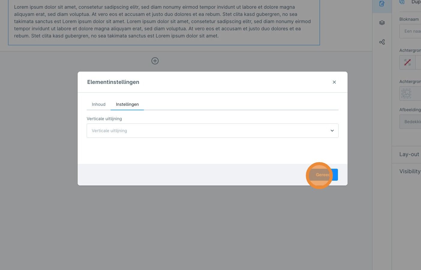 Screenshot of: Klaar met bewerken? Klik 'gereed'
