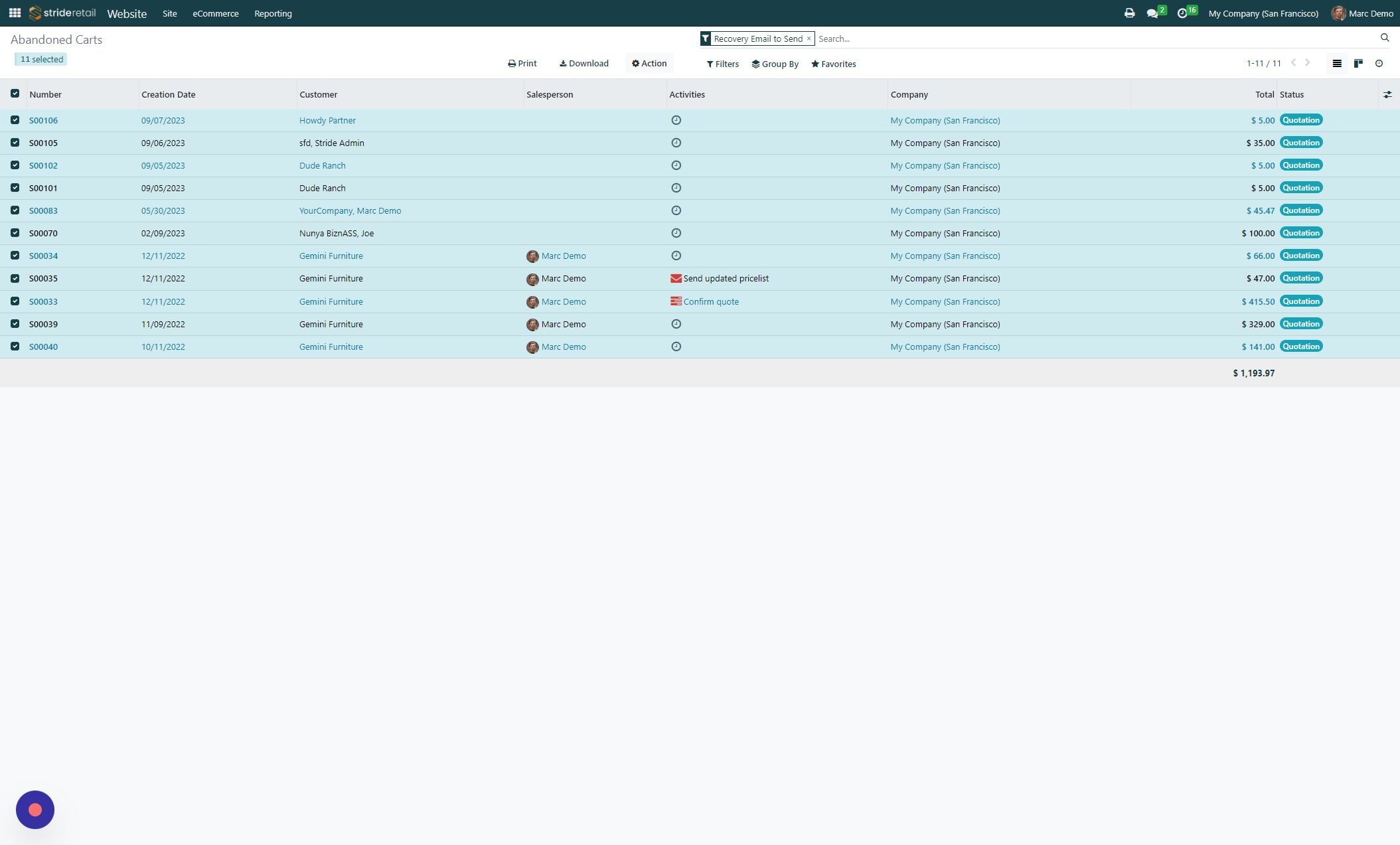Screenshot of: Click "Action"