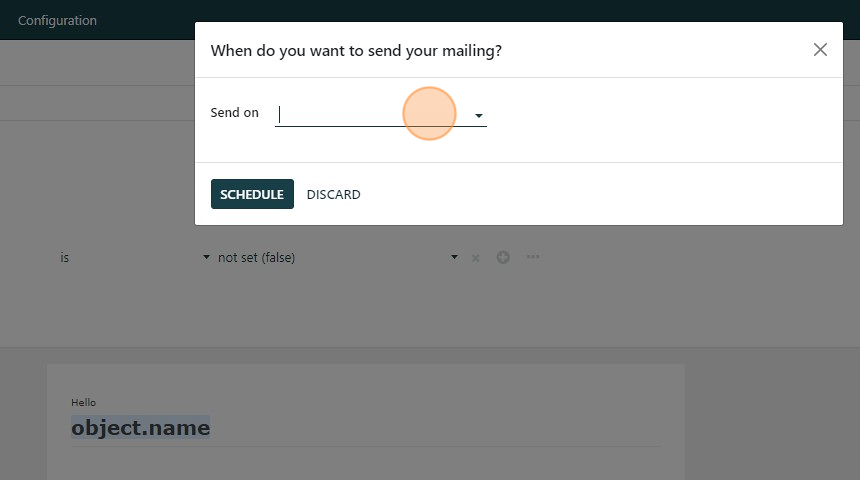 Screenshot of: Click the "Send on" field.