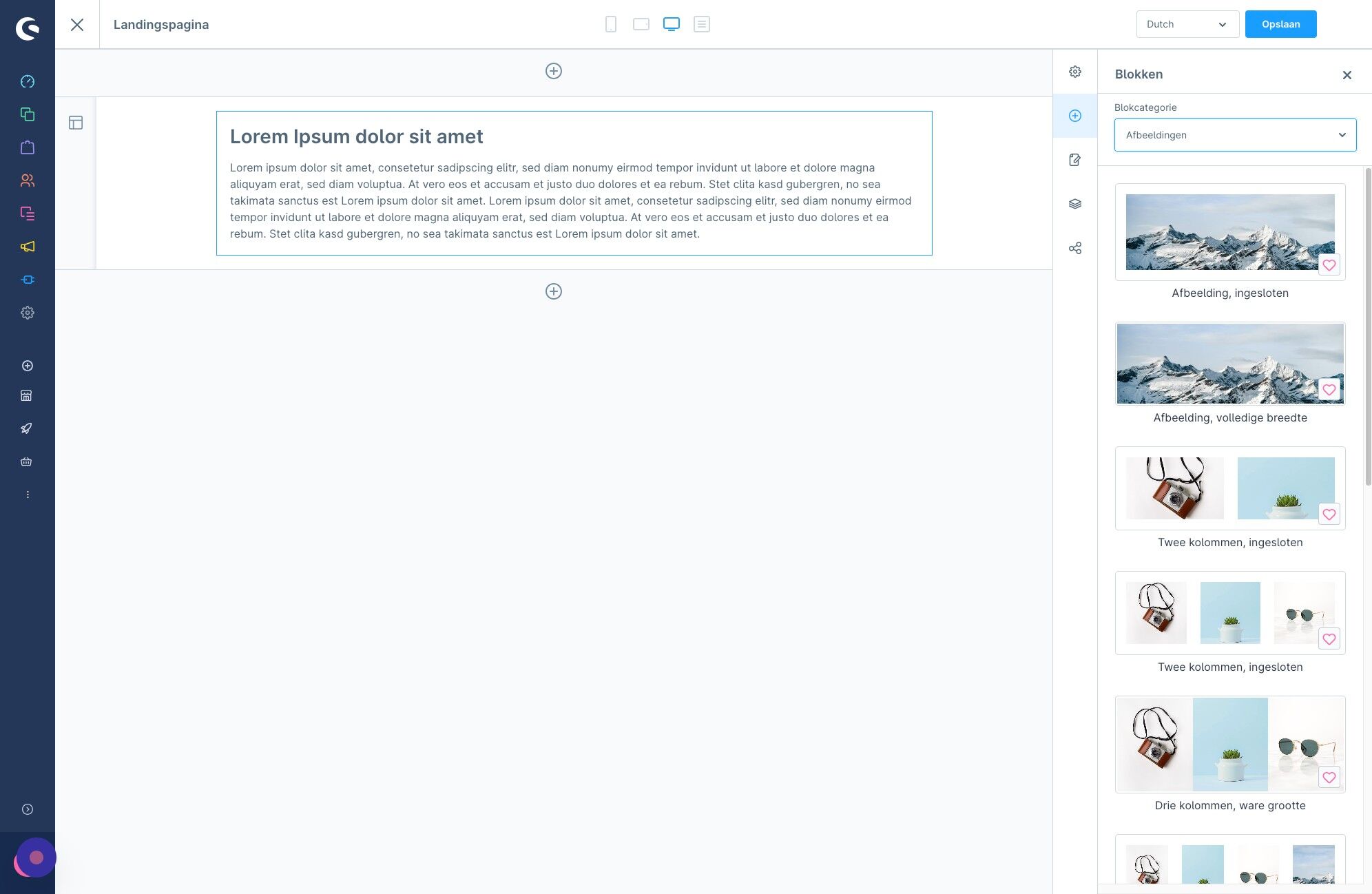 Screenshot of: Kies hier de gewenste uitstraling