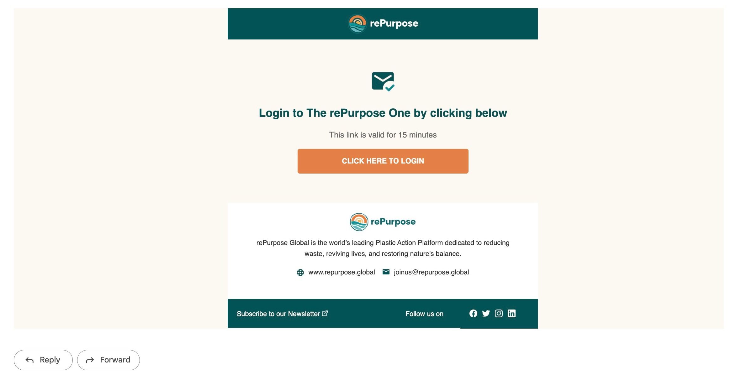 Screenshot of: After clicking 'Continue,' you will receive an email containing a link. Clicking this link will redirect  you to reBalance.