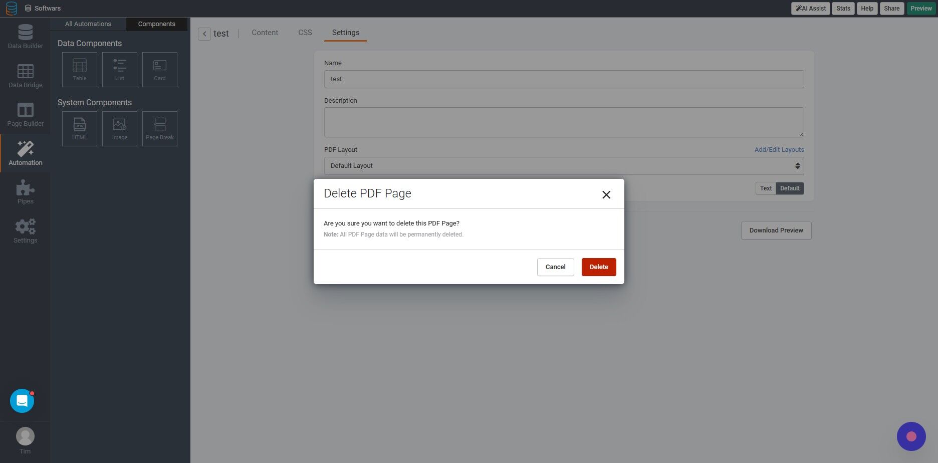 Screenshot of: Click "Delete"
