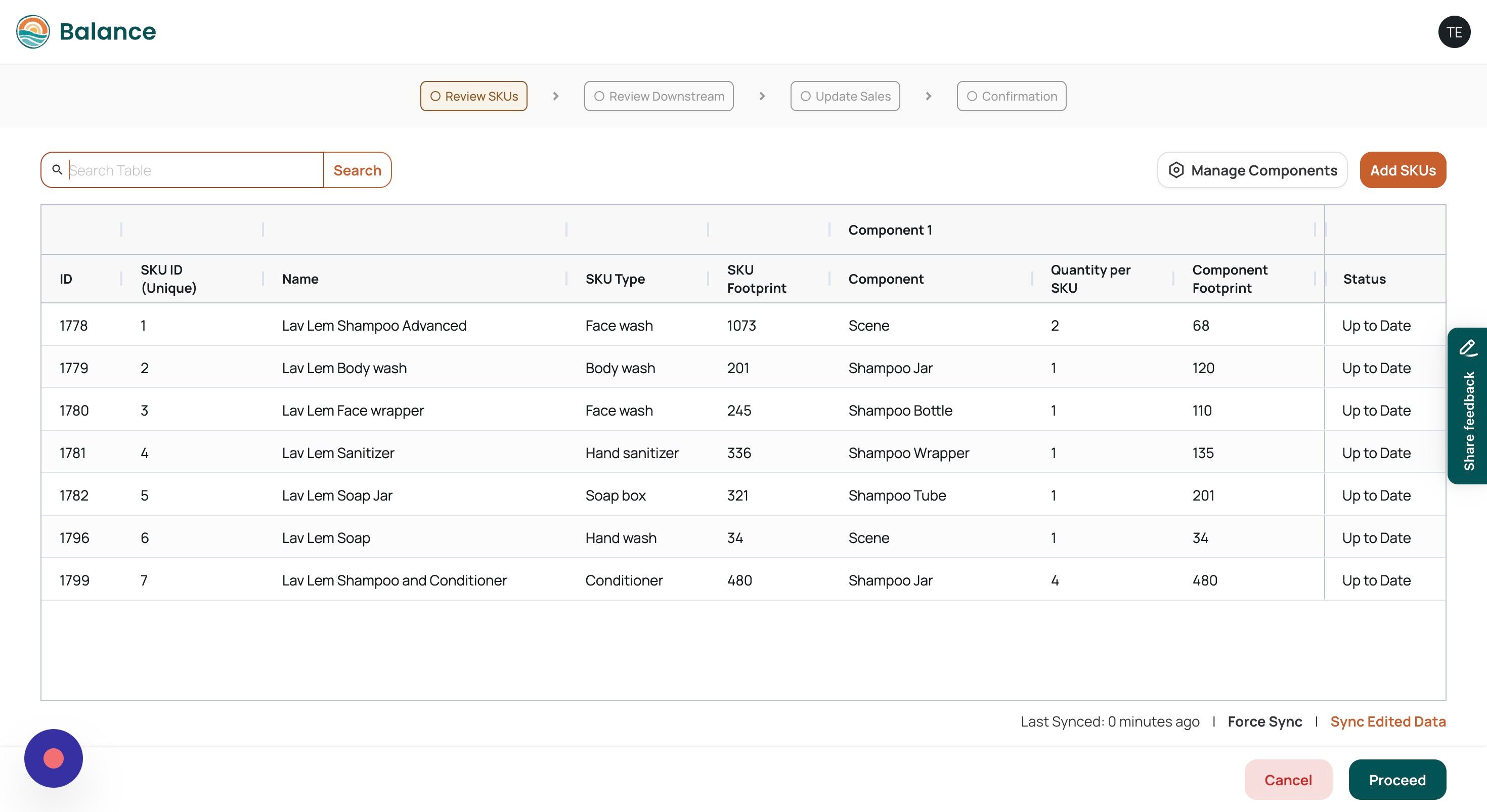 Screenshot of: Use the "Search Table" field to search for a specific SKU that you would like to review. 