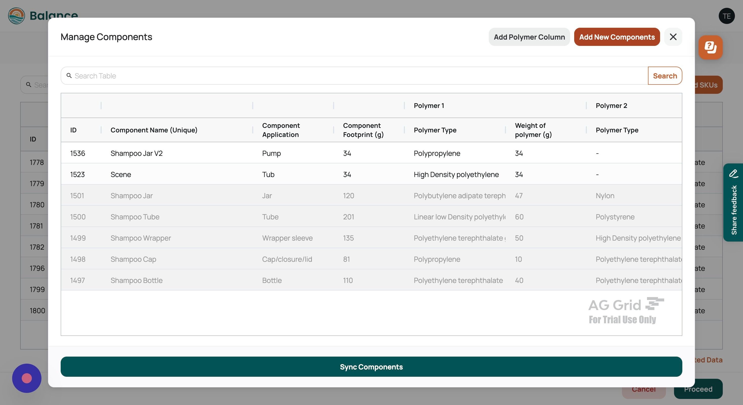 Screenshot of: If you wish to add a new component select "Add New Components".
