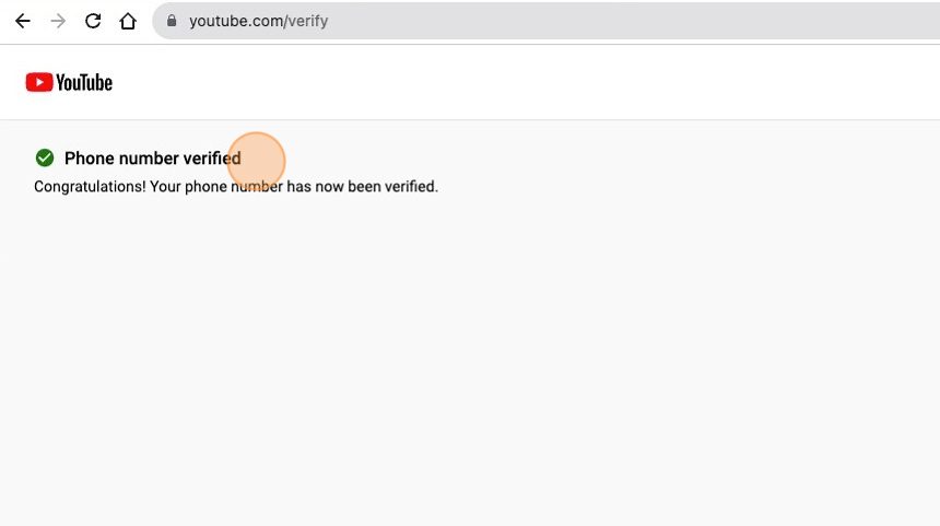 Screenshot of: Your YouTube account is now verified. 