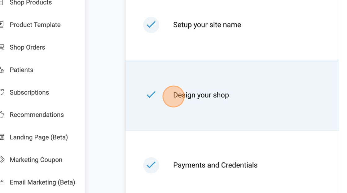Screenshot of: Click "Design your shop"