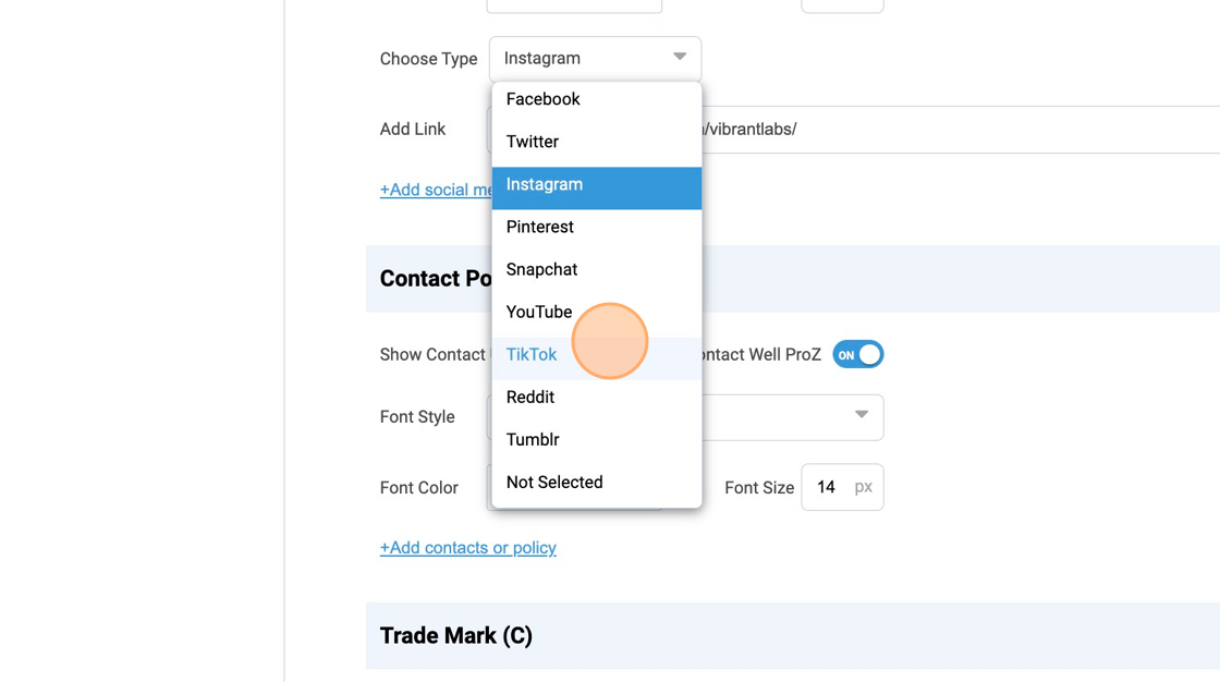 Screenshot of: Select social platform you want to add.