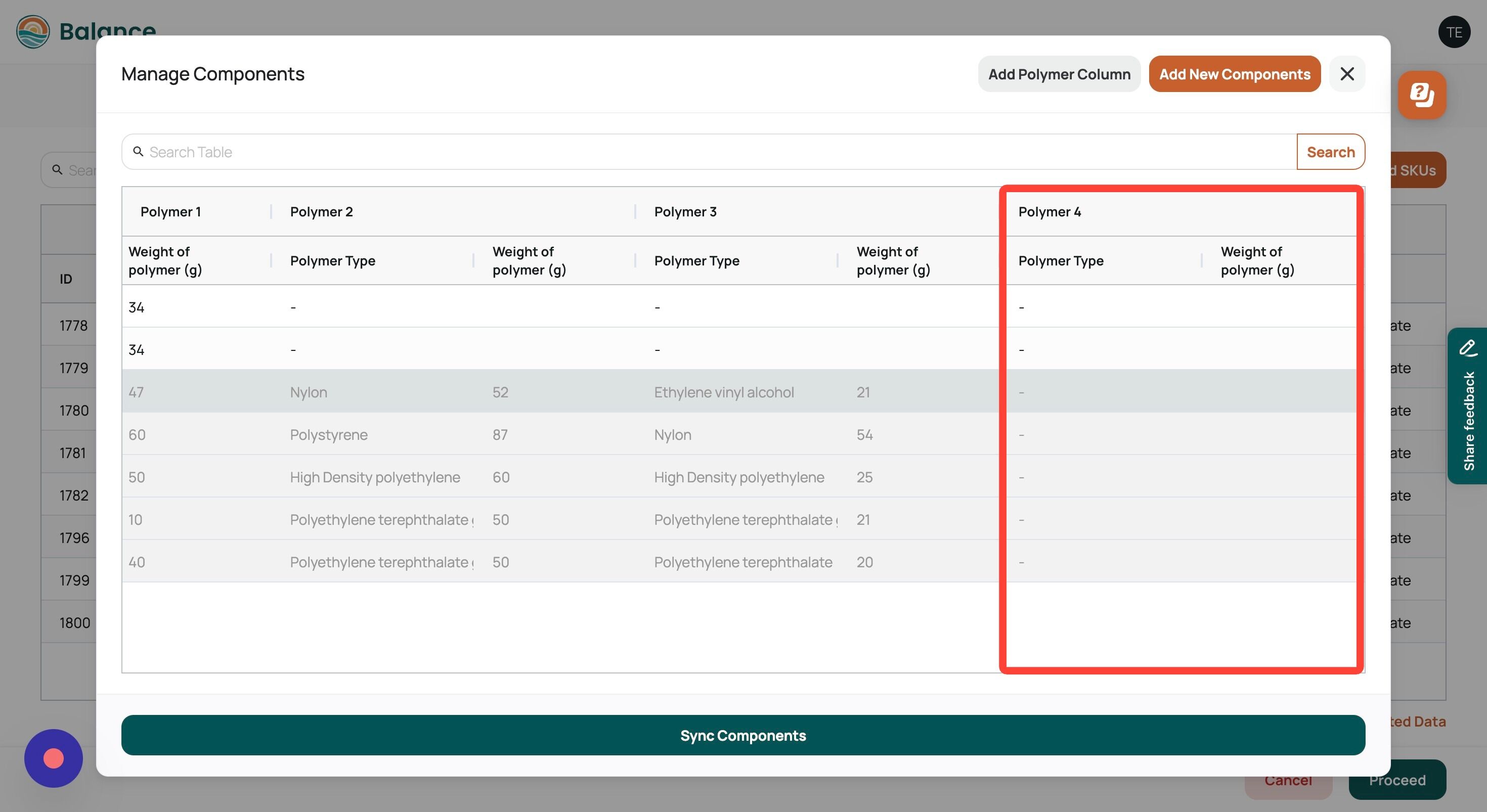 Screenshot of: Notice how a fourth polymer column has been added.