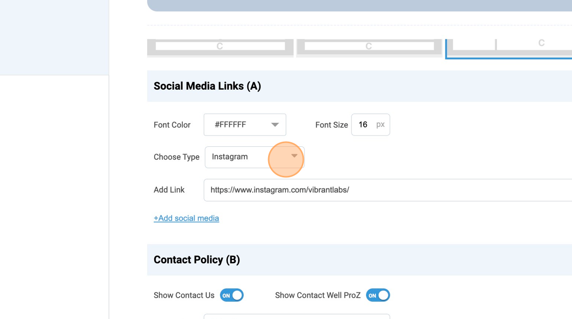 Screenshot of: Add social platform here.